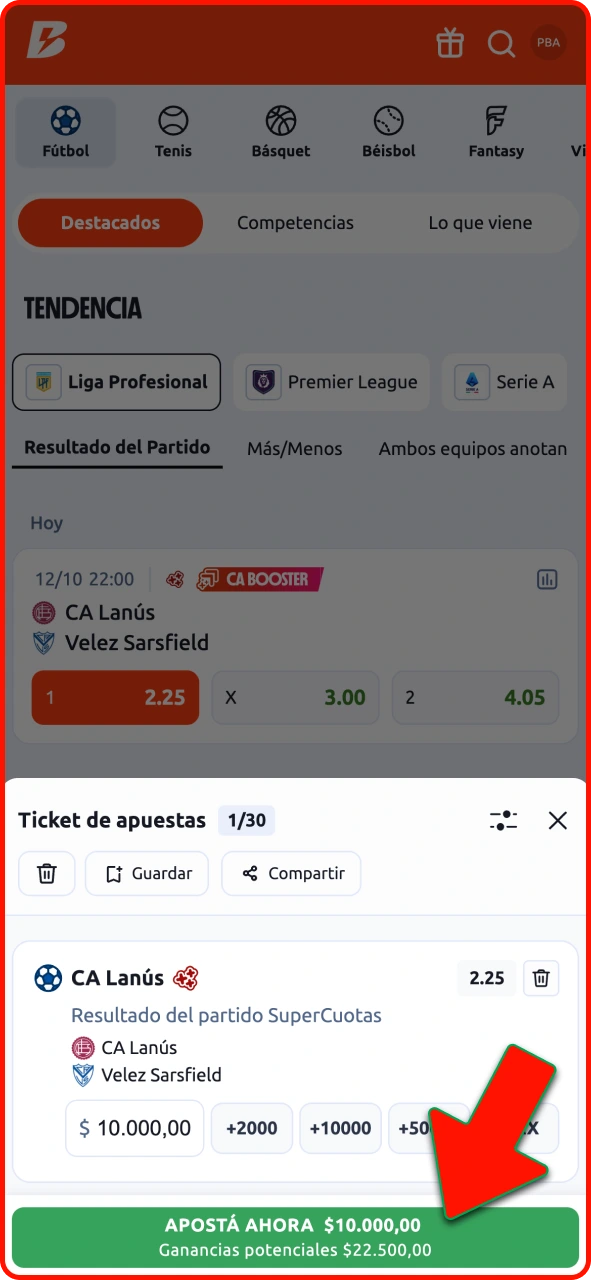 Ingresá el monto en el cupón de Betano, confirmá tu apuesta y ganá.