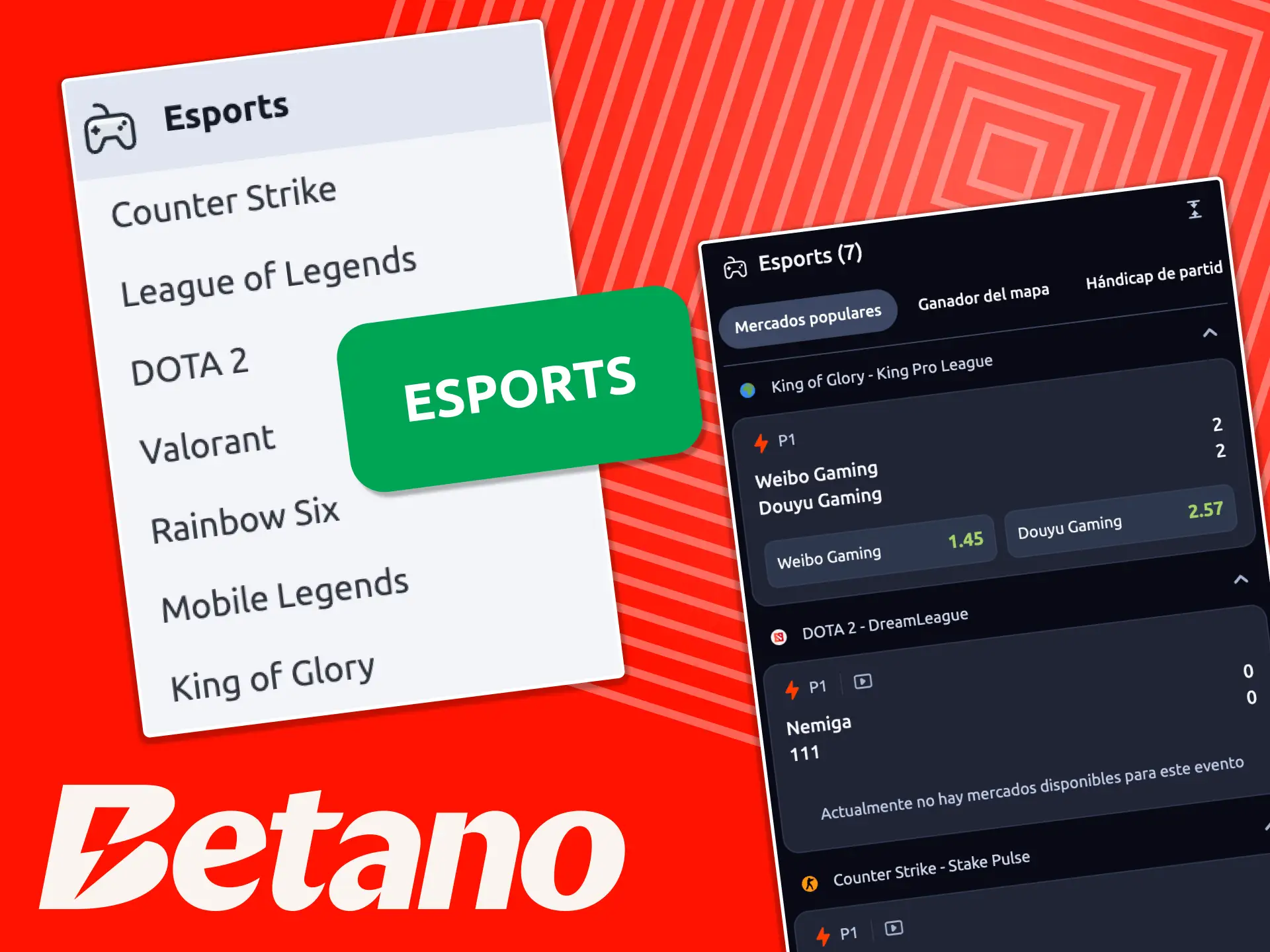 Apostá en los mejores torneos de eSports en Betano, elegí tu equipo y ganá.