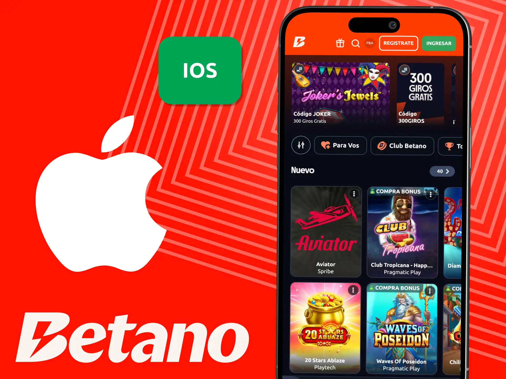 Descargá la app de Betano para iOS, instalala en tu iPhone y jugá.